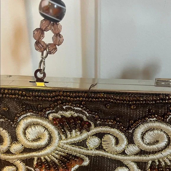 Elegant Brown Beaded Clutch - Picture 2 of 7